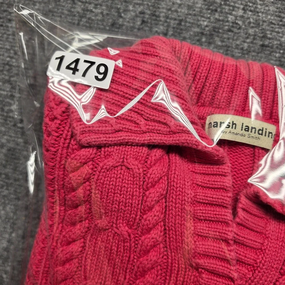 Vintage Marsh Landing Amanda Smith Pink Cable Knit Sweater Womens M 100% Cotton